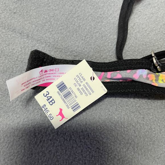 Victoria's Secret PINK Bra 34B Pink Yellow Sequin Plunge Push Up Animal Print - Picture 7 of 11